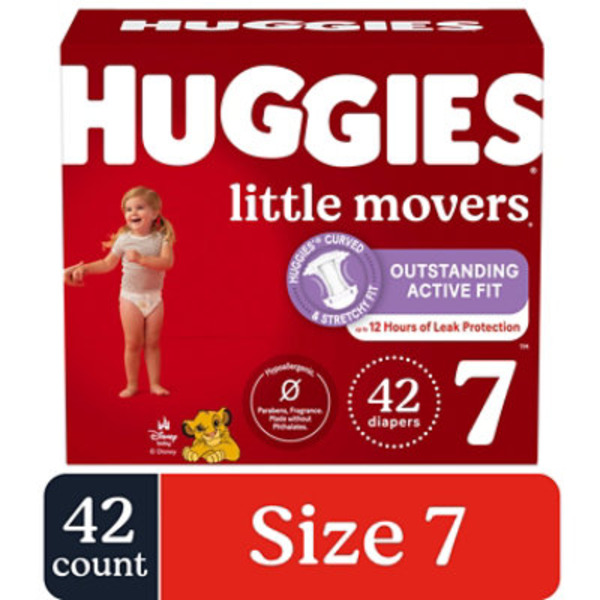 Huggies Little Movers Baby Diapers, Size 7 (41+ lbs)