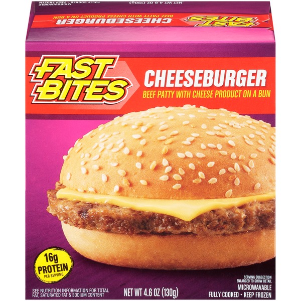 Fast Bites Cheeseburger, Beef Patty with Cheese Product on a Bun Frozen