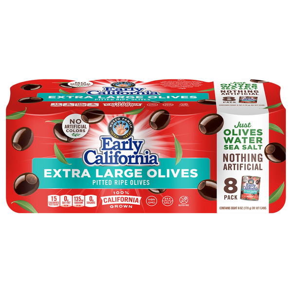 Early California Extra Large Pitted Olives, 6 oz, 8-count