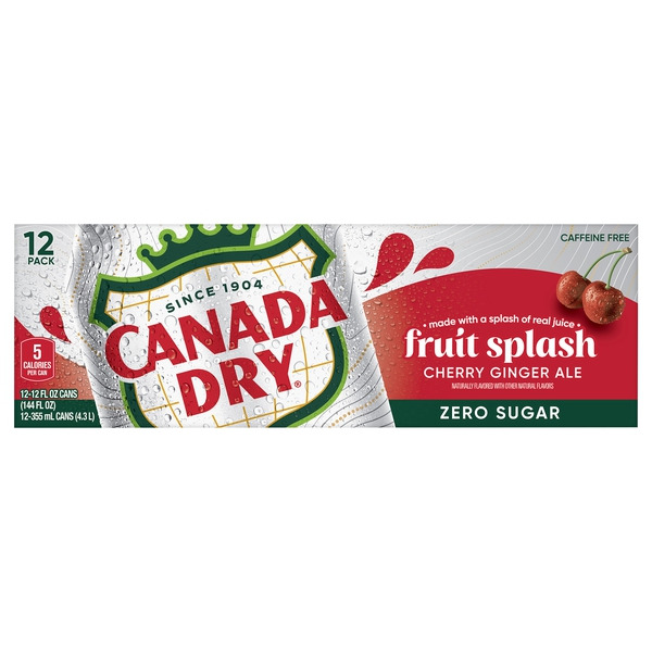 Canada Dry Fruit Splash Cherry Ginger Ale Zero Sugar Soda, 12 fl