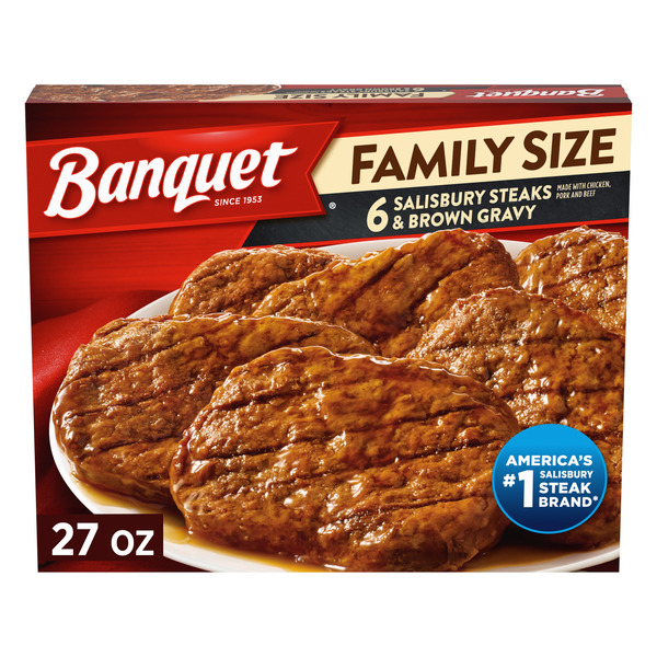 Banquet Family Size Salisbury Steaks and Brown Gravy, Frozen Meal