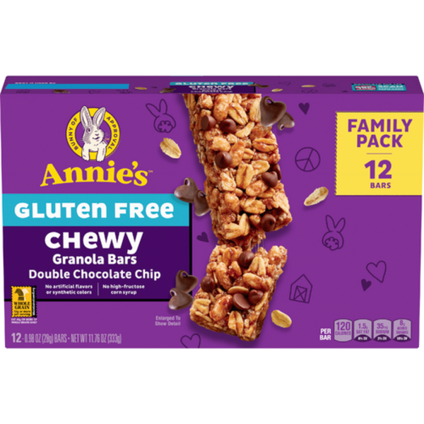 Annie's Homegrown Double Chocolate Chip Gluten Free Chewy Granola Bars, 12 Pack