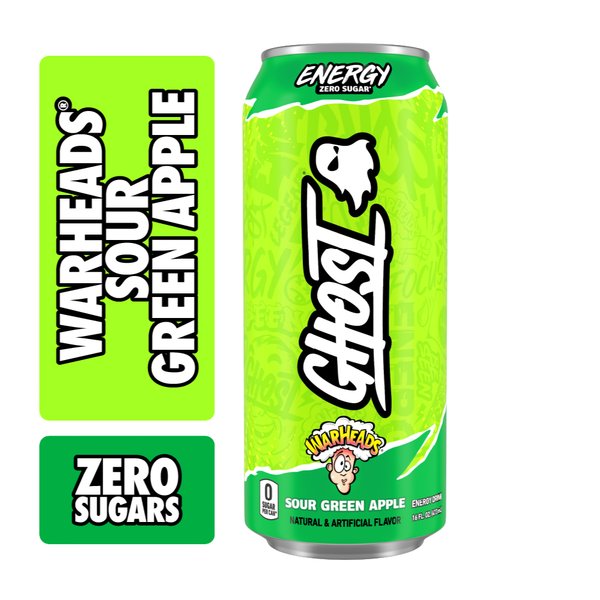GHOST Zero Sugar Energy Drink, Warheads Sour Green Apple Same-Day