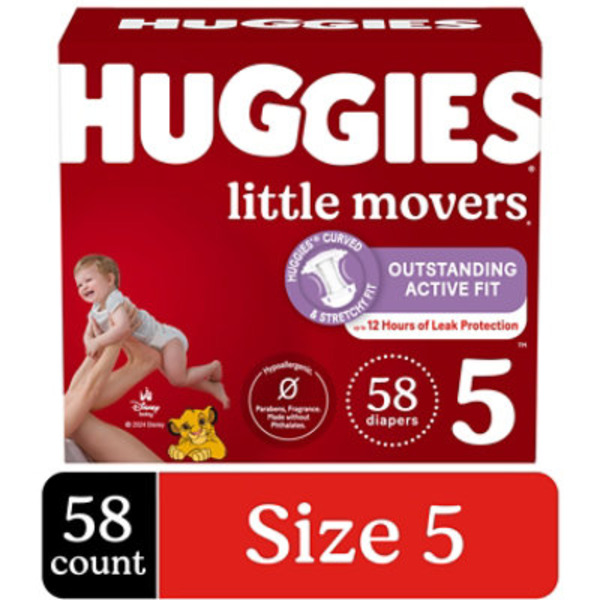 Huggies Little Movers Baby Diapers, Size 5 (27+ lbs)