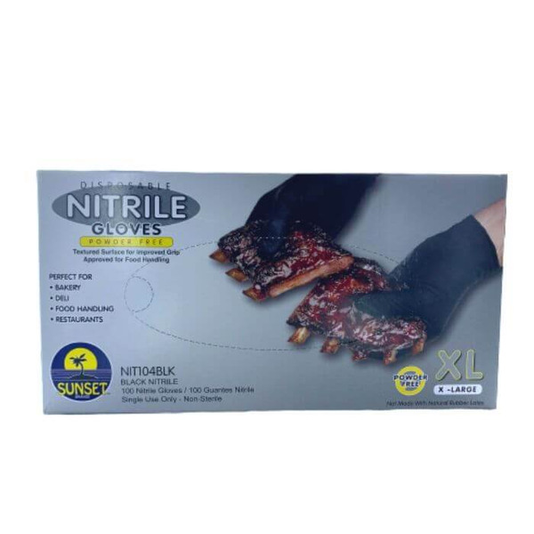 Sunset - Nitrile Glove, Powder Free, XL Black - 100 Ct