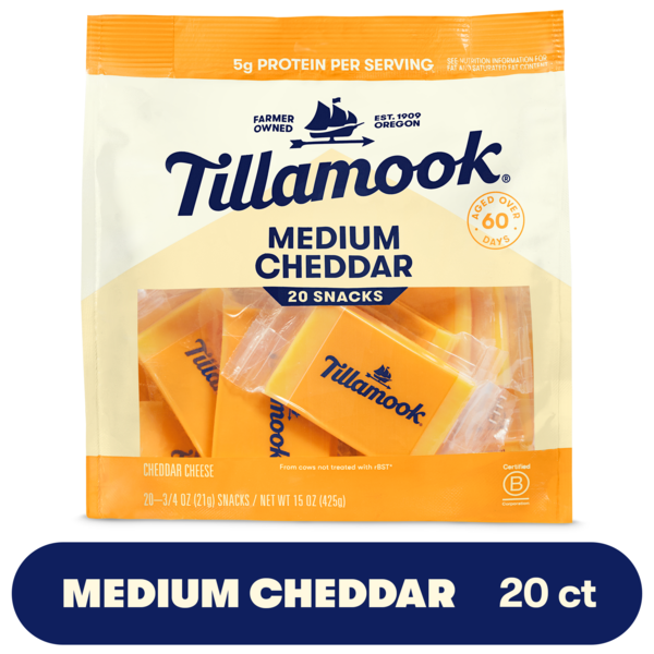 Tillamook Medium Cheddar Cheese Snack Portions, 20 Snacks