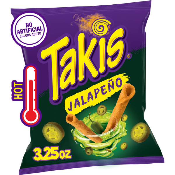 Takis Jalapeno 3.25 oz Snack Size Bag, Pickled Jalapeno Flavored Hot Spicy Rolled Tortilla Chips