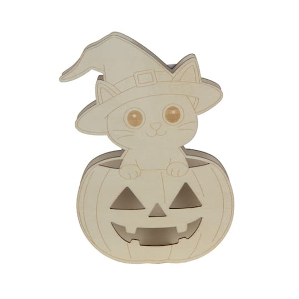 Make Market DIY LED Witch Cat in Pumpkin Wood Decor
