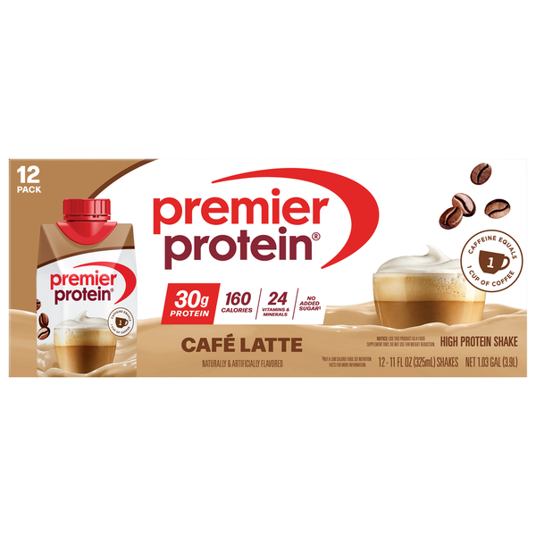 Premier Protein 30g Protein Shake, Café Latte, 30g Protein, 11 Fl Oz, 12 Count