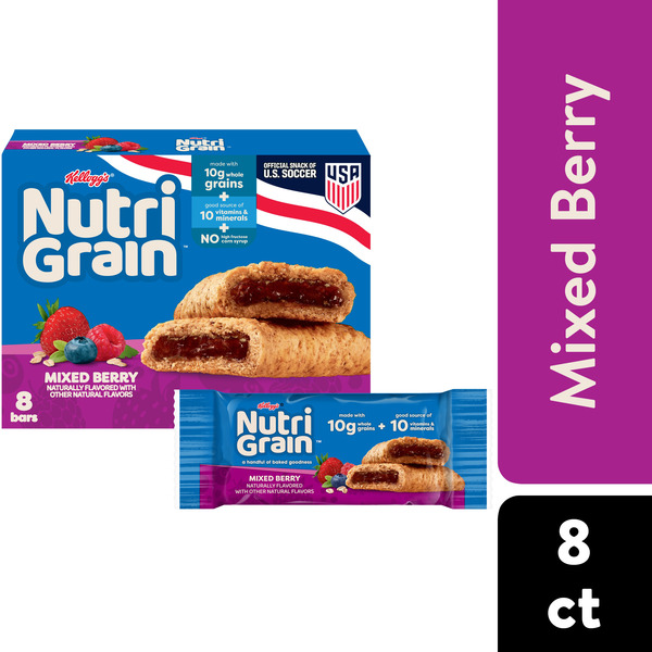 Kellogg’s Nutri-Grain Mixed Berry Breakfast Bars, Made with 10g Whole Grains, 8 Count