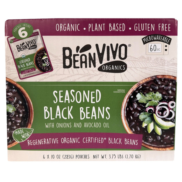 Beanvivo Organic Seasoned Black Beans, 10 oz, 6-count