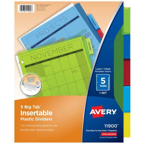 Avery Dividers, Plastic, Insertable, 5 Tabs