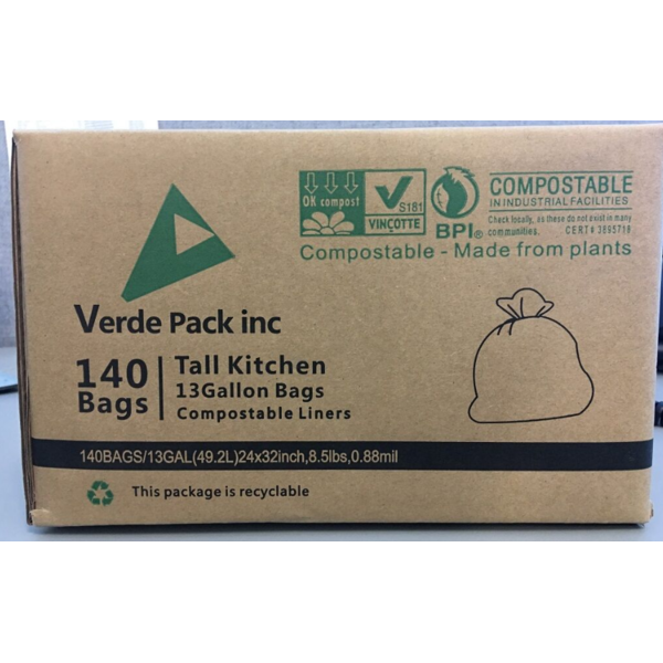 Verde Pack Compostable Tall Kitchen Bags 140/13 gal