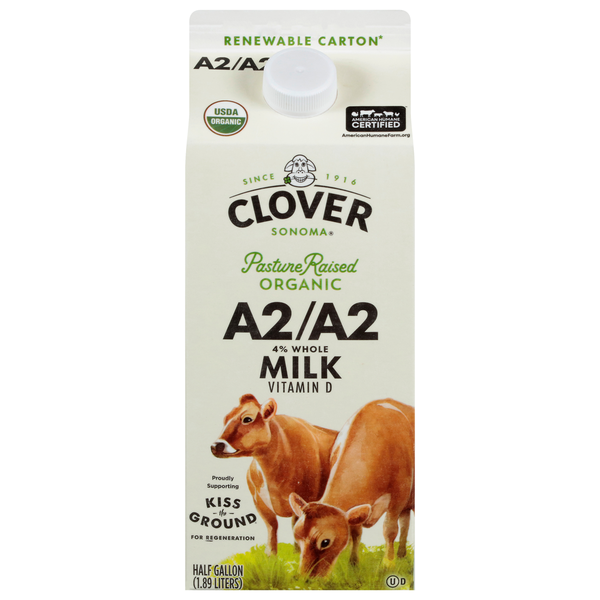 Clover Sonoma Pasture Raised Organic A2 4% Whole Milk Same-Day