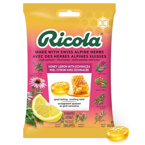 Ricola Honey Lemon Echinacea Cough Drops, 19 Count Same-Day