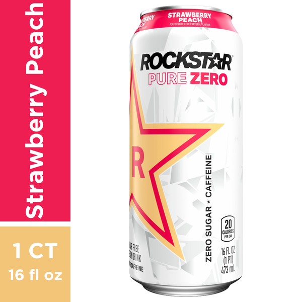 Rockstar Pure Zero Sugar Free Energy Drink Strawberry Peach Same