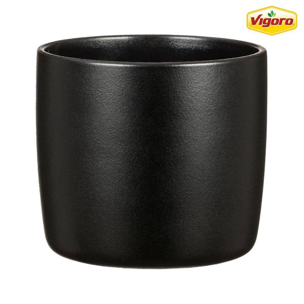 Vigoro 8.3 In. Elaina Medium Black Ceramic Glazed Round Indoor Planter With Drainage Holes (8.3 In. L X 8.3 In. W X 7.5 In. H)