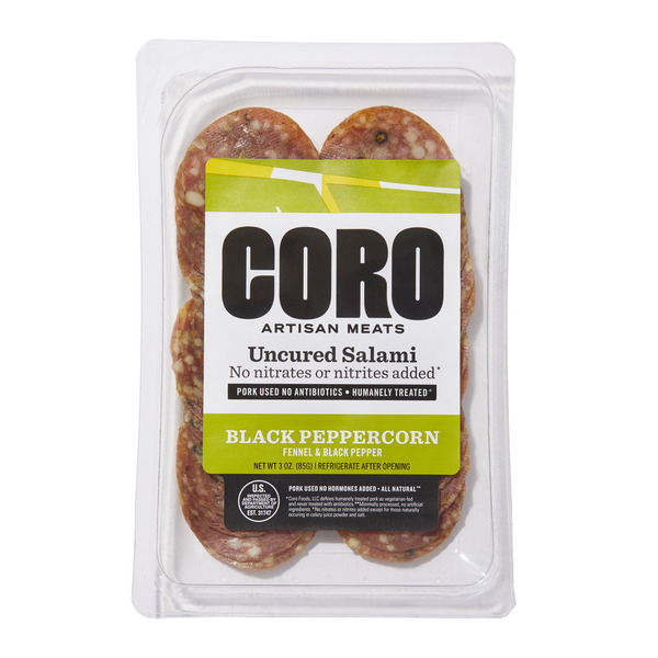 Coro Foods Uncured Fennel & Black Pepper Salami, Sliced