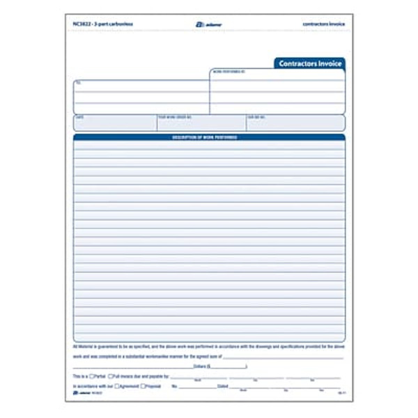 Adams ABF NC3822 8.5" x 11.44" 3-Part Carbonless Contractors Invoice Forms