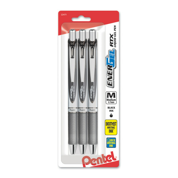 Pentel Medium Point & Black Ink EnerGel RTX Retractable Gel Pens