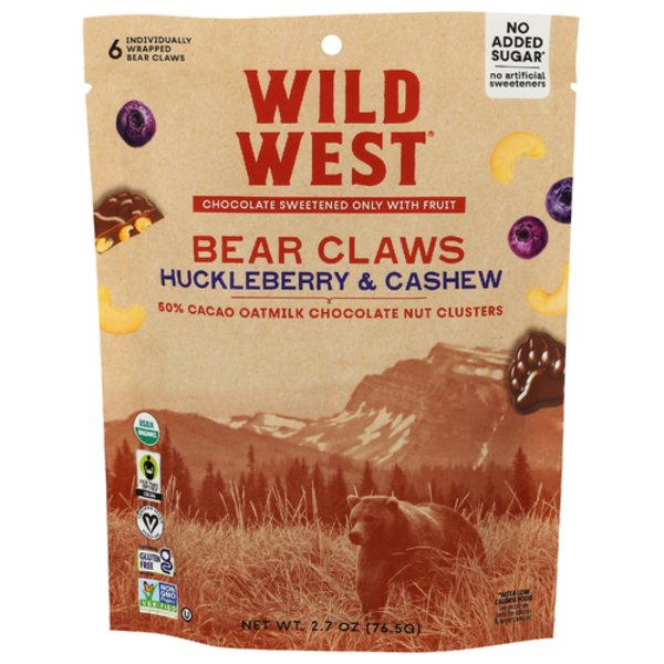 Wild West Chocolate Huckleberry & Cashew Organic Oatmilk Chocolate Bear Claws Nut Clusters 6 Pack