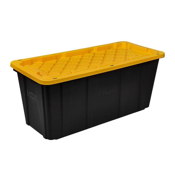 HDX 57 Gal. Tough Storage Tote In Black With Yellow Lid