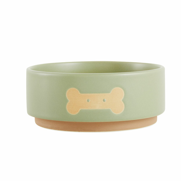 Top Paw Bone Ceramic Dog Bowl - Olive