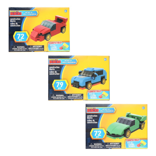 Make-It Blocks Pullback Action Car Construction Blocks, 72 Piece