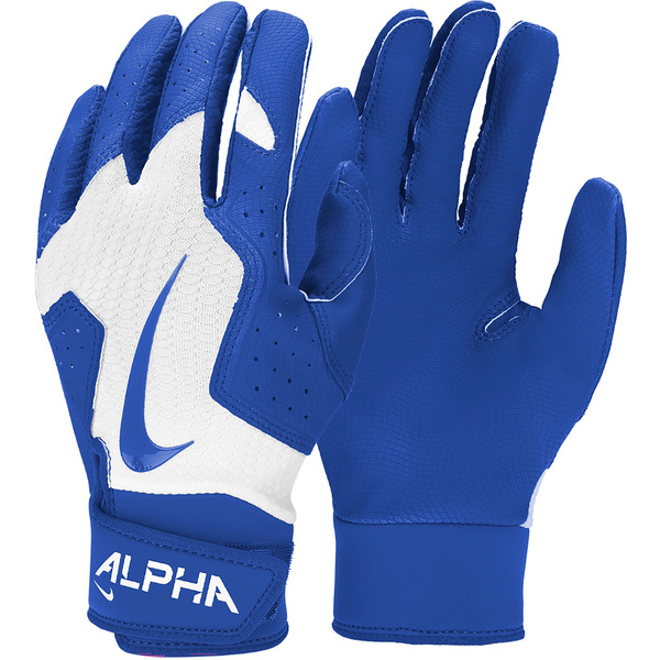 Nike Youth Alpha 2.0 Batting Gloves, L - White/Game Royal