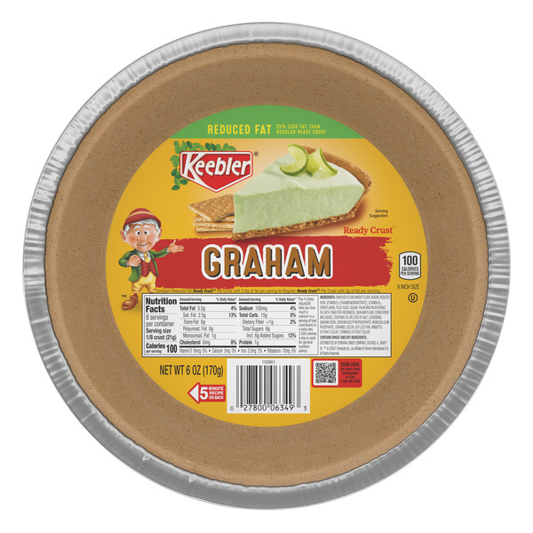 Keebler Ready Crust 9-Inch Reduced Fat Graham Cracker Pie Crust, Premade Crust For Baking And No-Bake, 6 oz