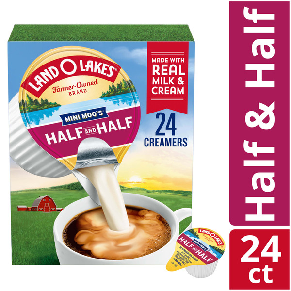 Land O Lakes Mini Moo’s Half And Half Pre-Portioned Creamer Singles, Shelf-Stable, 0.30 fl oz (24 Count)