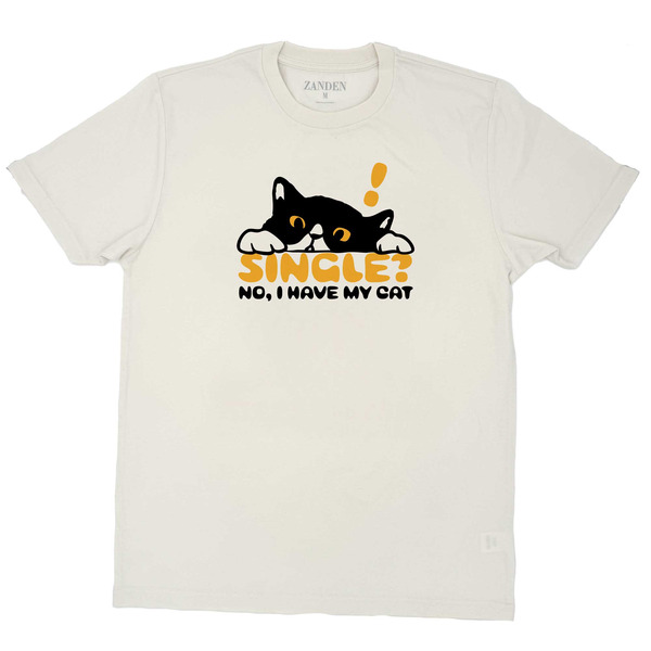 ZANDEN Single? No, I Have My Cat Graphic T-Shirt, M