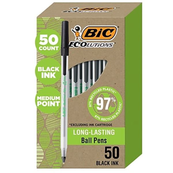 BIC Medium Point Black Ink Round Stic Ecolutions Ballpoint Pens