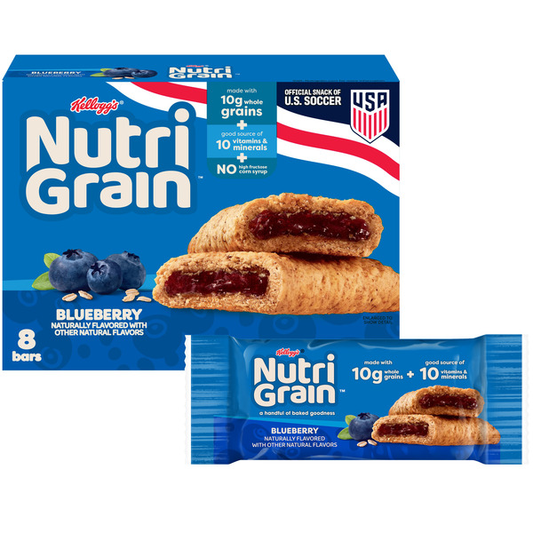 Kellogg’s Nutri-Grain Blueberry Breakfast Bars, Made with 10g Whole Grains, 8 Count
