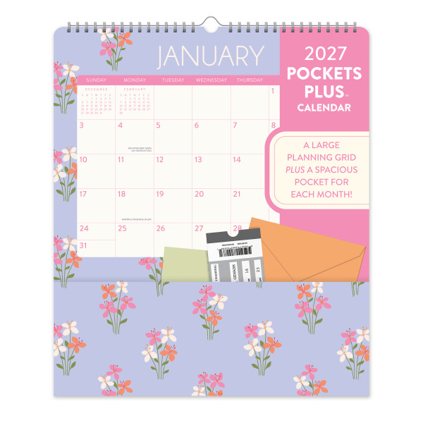 Orange Circle Studio 2027 Pockets Plus Wall Calendar, 11.75 x 13.75 in - Secret Garden