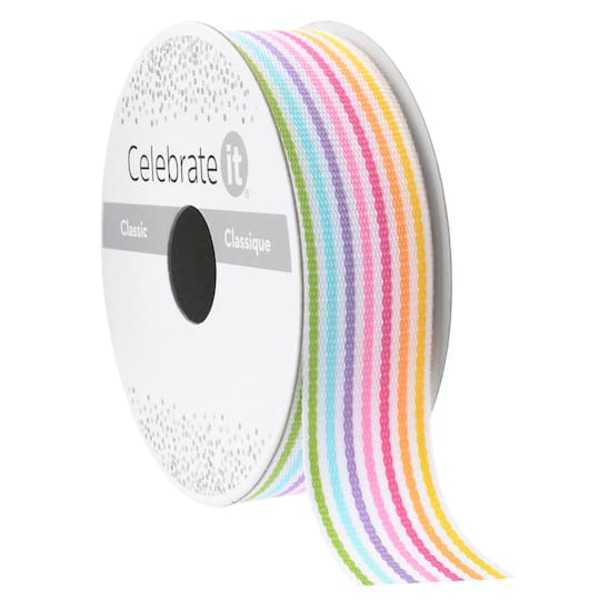 Celebrate It Classic Multicolor Grosgrain Striped Ribbon , 7/8 Inch x 5 Yard