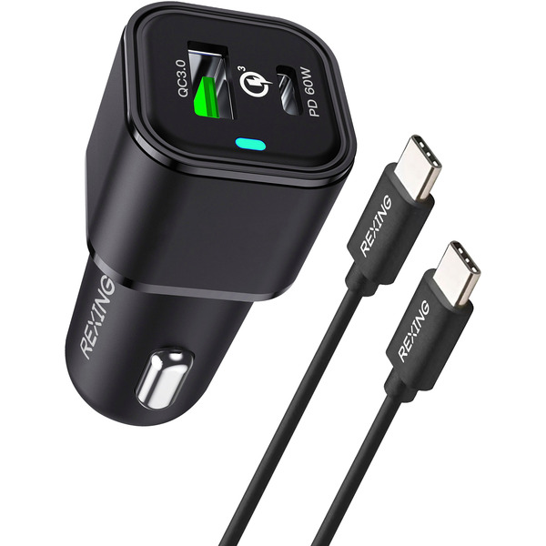Rexing 78W Vehicle Quick Charger With 1 USB-C & 1 USB Port - Black