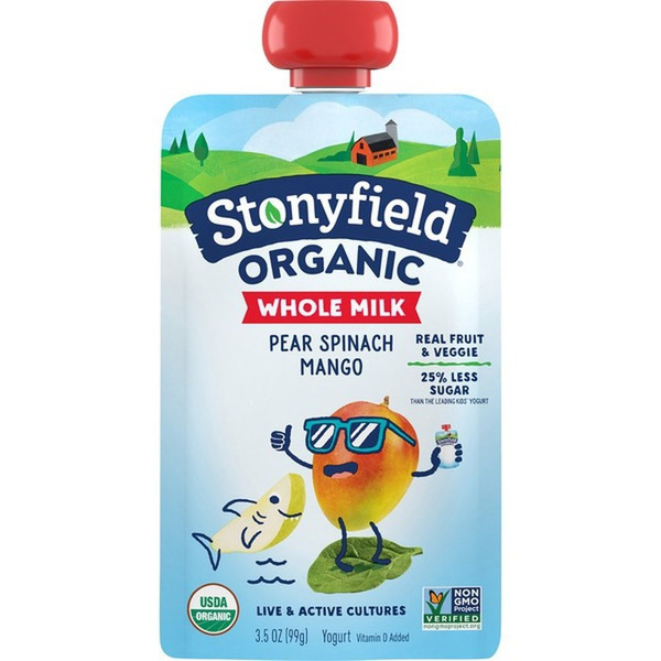 Stonyfield Organic Pear Spinach Mango Whole Milk Yogurt Pouch