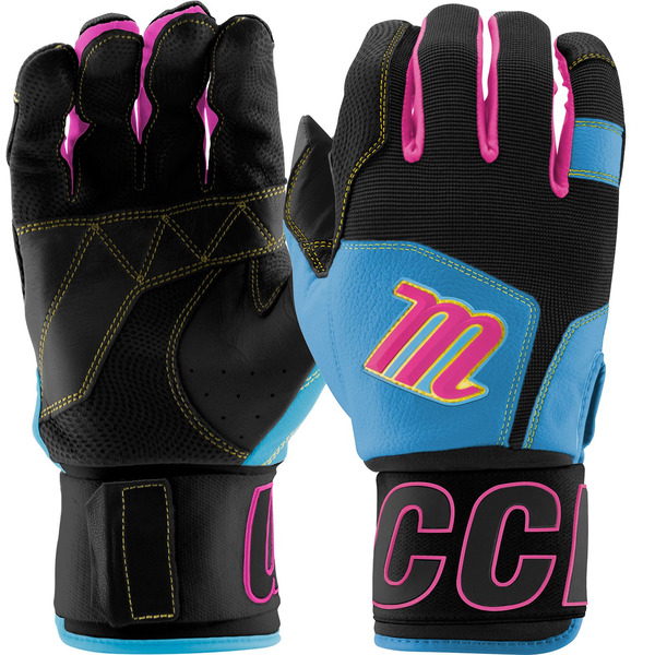 Marucci Youth Blacksmith II Full Wrap Batting Gloves, Medium - Columbia Blue & Black