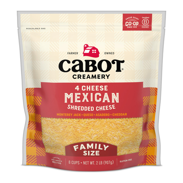 Cabot 4 Cheese Mexican Shredded Cheddar Cheese, 2 lb