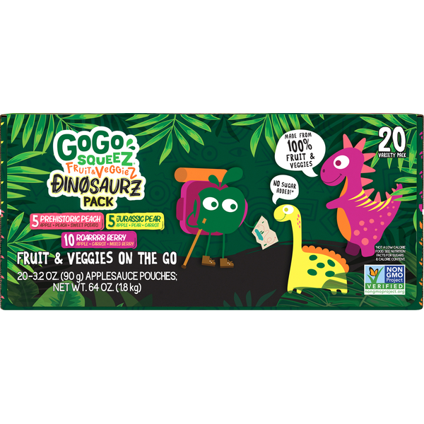 GoGo Squeez Fruit & VeggieZ Dino Pear Peach Carrot Applesauce