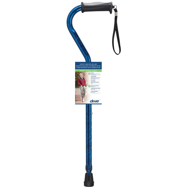 Drive Medical Adjustable Height Offset Handle Cane With Gel Hand