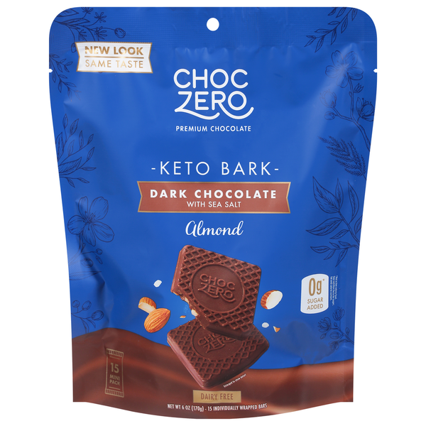 ChocZero Keto Bark, Dark Chocolate with Sea Salt, Almond Same-Day