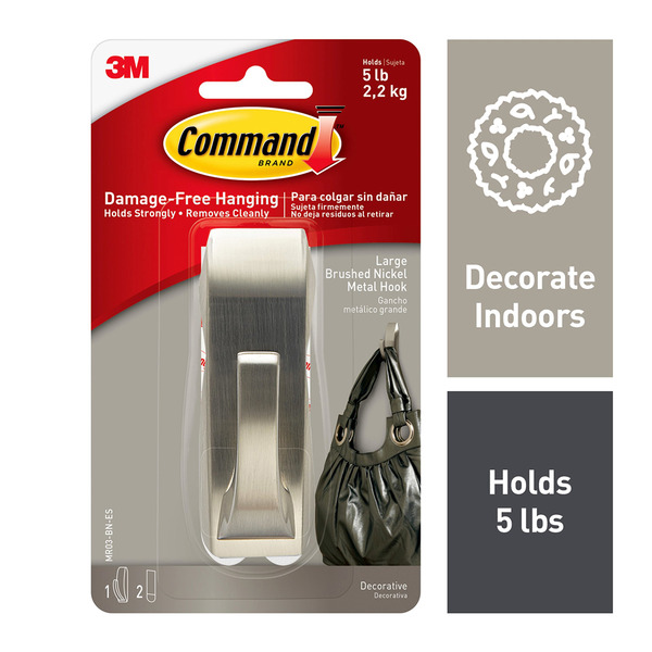 Command Large Brushed Nickel Metal Hook
