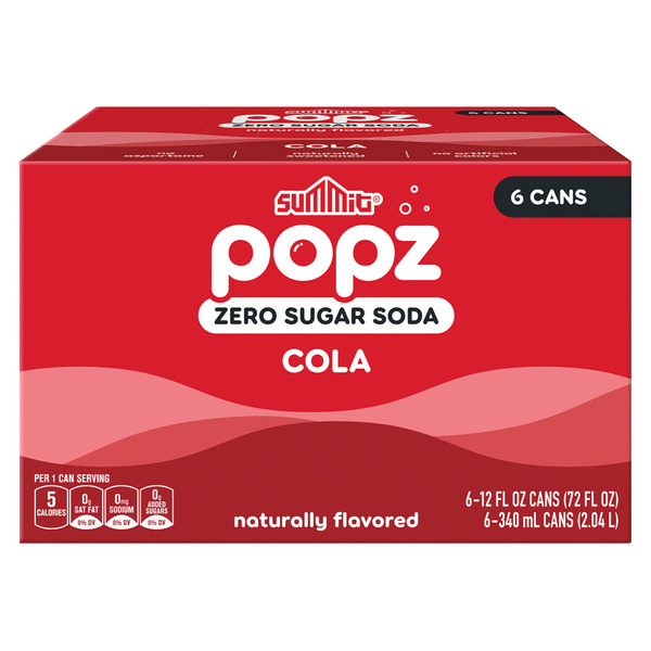 Summit Popz Cola Zero Sugar Soda, 6 Cans Same-Day Delivery or