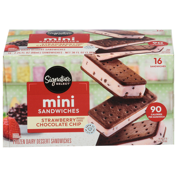 Signature SELECT Mini Strawberry Chocolate Chip Frozen Dairy Dessert Sandwiches