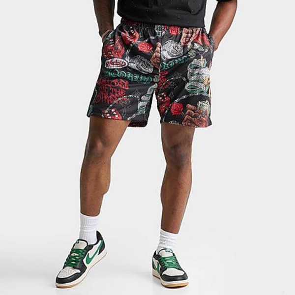 Supply & Demand Men's Market Mesh Shorts, S - Black Allover Print