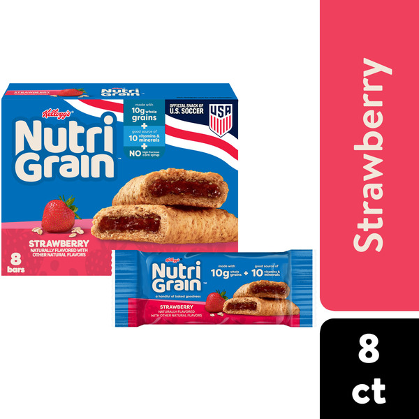 Kellogg’s Nutri-Grain Strawberry Breakfast Bars, Made with 10g Whole Grains, 8 Count