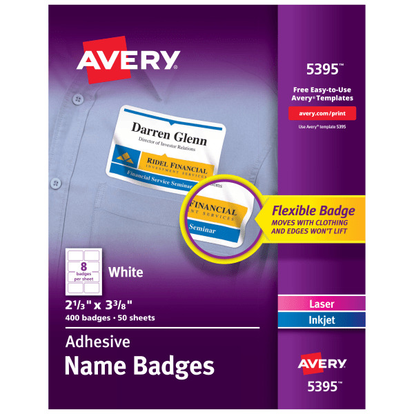 Avery Flexible Self-Adhesive Laser & Inkjet Name Badge Labels