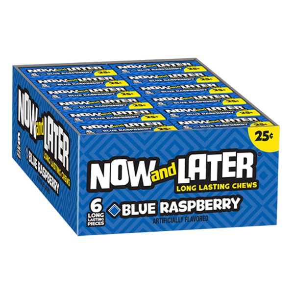 Now & Later - Blue Raspberry Candy, 25 Cent Packs 0.9 oz - 24 ct